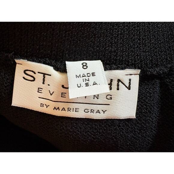 VTG St. John Evening Santana Knit Skirt- 8 Black, Gold Trim, USA Christmas Party - Picture 5 of 11